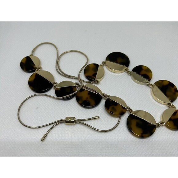 J. Crew Faux Tortoise Statement Necklace Shell Black Clear Lariat Clasp - Picture 3 of 3